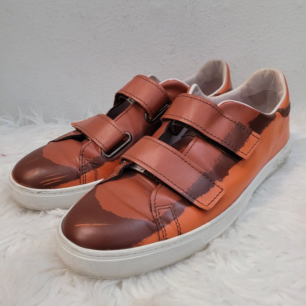 Tod's Men's Orange Printed Leather Double Strap Low Top Sneaker Mens Size 9 - Picture 4 of 11
